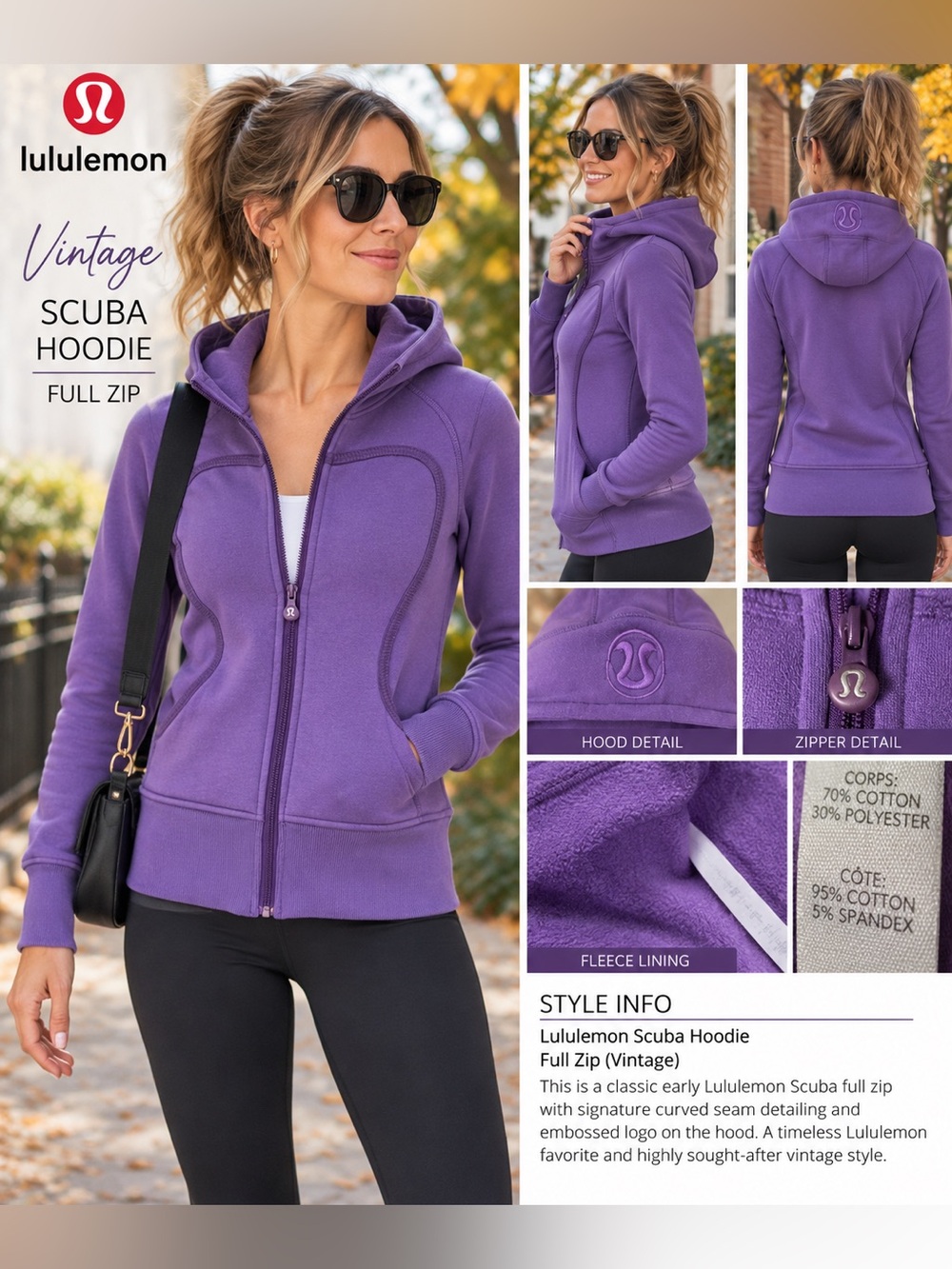 Vintage Lululemon Scuba Hoodie Full Zip Purple Y2K
